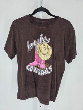 Girlie Girl Originals Womens Sz M Short Sleeve T Shirt Long Live Cowgirls Brown